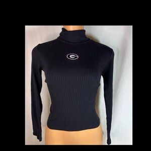 Black Ribbed Turtleneck Sweater with Logo